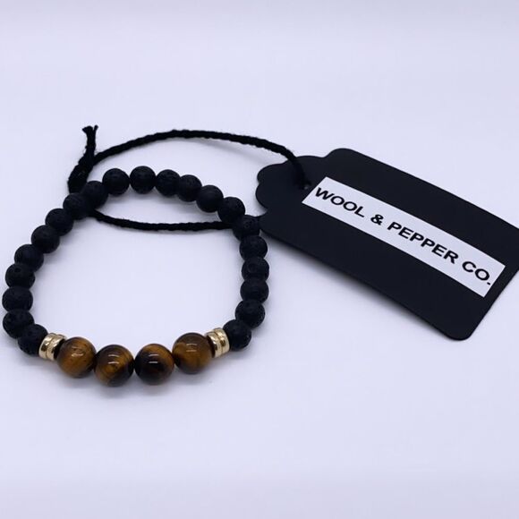 Wool + Pepper Co. Lava Rocks & Tigers Eye Bracelet - Picture 2 of 7